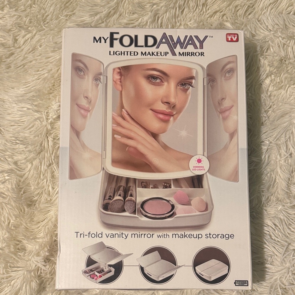 Lighted Makeup Mirror with Storage - White